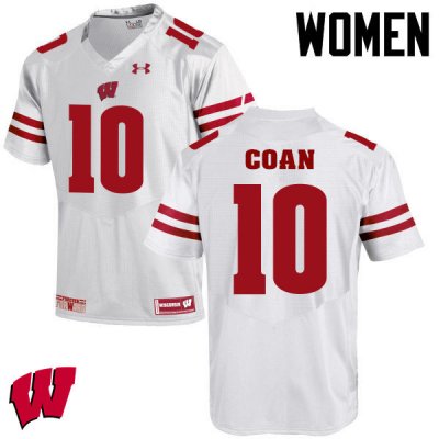 Women's Wisconsin Badgers NCAA #10 Jack Coan White Authentic Under Armour Stitched College Football Jersey GA31D24JF